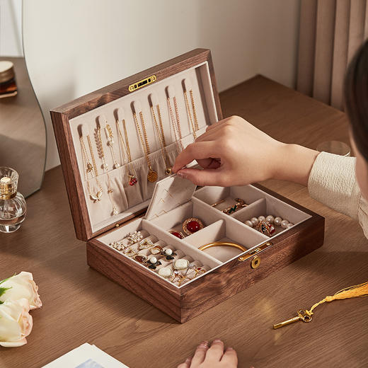 初心 带锁实木首饰盒 单层大容量锁扣饰品收纳盒 商品图2