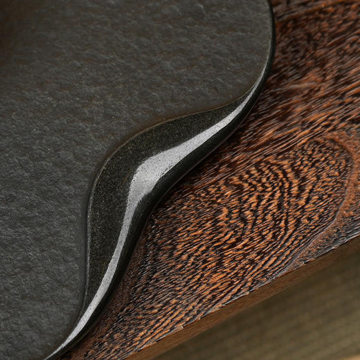 陆羽荷叶茶盘乌金石茶盘家用简约石头现代石材茶台功夫茶具托 商品图5