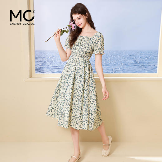 mc2方领棉布长款花色连衣裙女装2024夏季新款显瘦气质设计感穿搭 商品图1