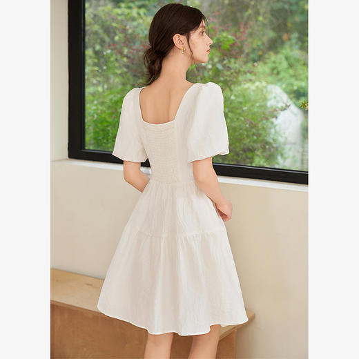 法式浪漫肌理感提花花苞袖连衣裙女夏季甜美白月光公主裙V1541122 商品图4