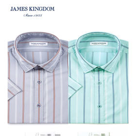 占姆士男士条纹商务休闲短袖衬衫