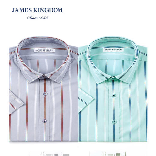 占姆士男士条纹商务休闲短袖衬衫 商品图0
