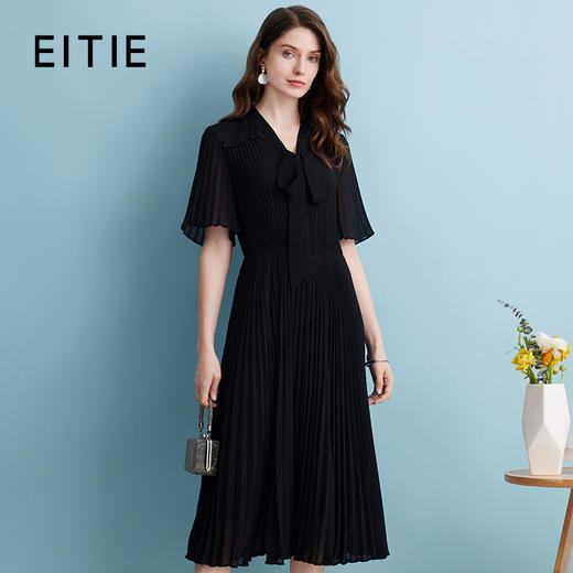 EITIE爱特爱夏季新款薄纱透视百褶飘带连衣裙7407140 商品图0