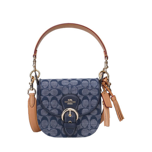 COACH 奥莱款迷你女士牛仔布配皮单肩斜挎手提包 商品图7