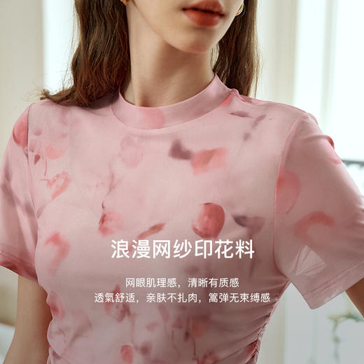 OLrain欧芮儿法式短袖T恤女夏季2024新款设计感网纱气质正肩上衣 商品图2
