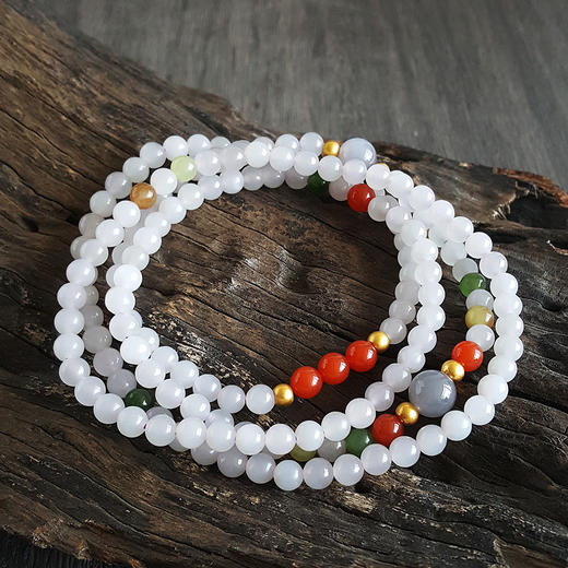 【天然正品】天然约6MM烟紫和田玉圆珠配足金配饰多圈手链300424NJ11 商品图1