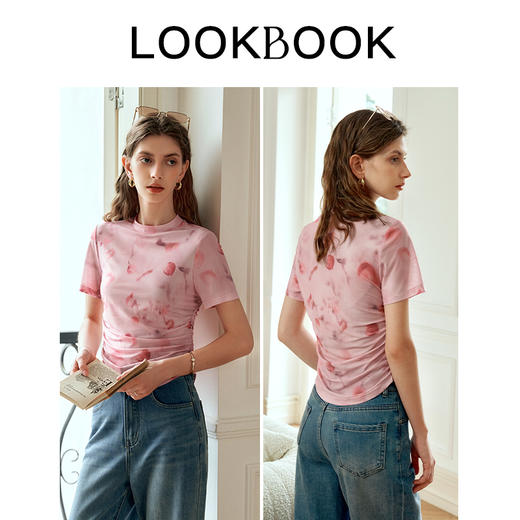 OLrain欧芮儿法式短袖T恤女夏季2024新款设计感网纱气质正肩上衣 商品图4