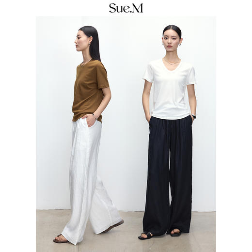 100%进口亚麻透气阔腿裤女薄款抗皱垂感宽松直筒休闲长裤子SUE.M 商品图2