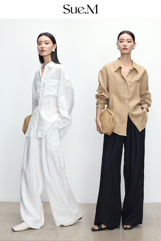 100%进口亚麻透气阔腿裤女薄款抗皱垂感宽松直筒休闲长裤子SUE.M 商品图5