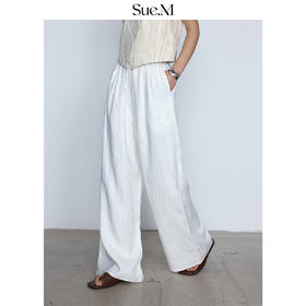 100%进口亚麻透气阔腿裤女薄款抗皱垂感宽松直筒休闲长裤子SUE.M