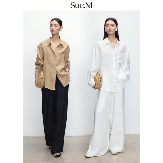 100%进口亚麻透气阔腿裤女薄款抗皱垂感宽松直筒休闲长裤子SUE.M 商品图1