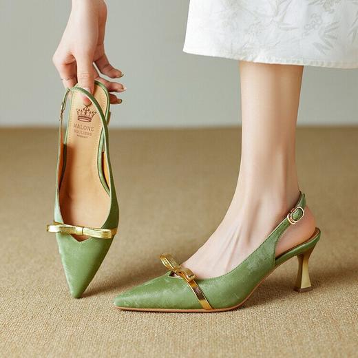 【预售5天】2024新款新中式女鞋蝴蝶结尖头包头凉鞋女仙女风高跟鞋女细跟气质BE&b7188 商品图0