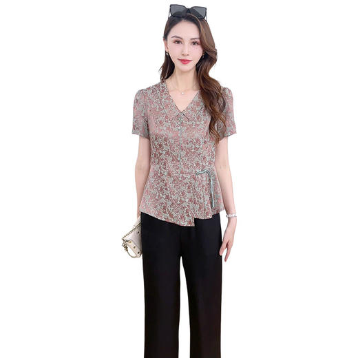 国风印花复古上衣+直筒长款裤子两件套QYM-LRX-322445-Y 商品图4