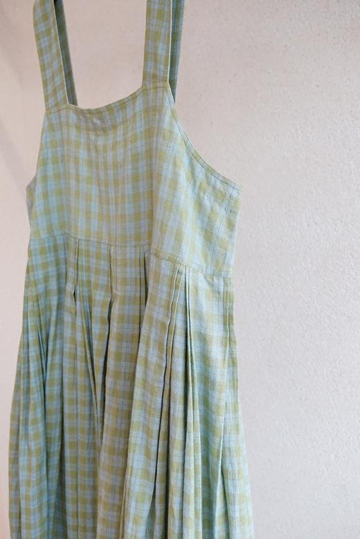 MAKU textiles｜棉质背带裙连衣裙(浅蓝/绿格纹) 商品图11