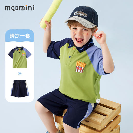 【两件套】【90-140】【MQDmini】男童短袖套装中小童撞色拼接卡通 商品图0