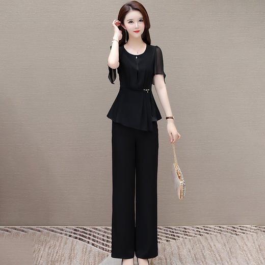 短袖时尚小衫+直筒阔腿长裤裤套装QYM-TYH-247273-Y 商品图0