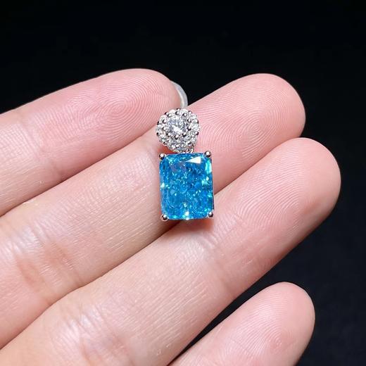 S925高碳钻吊坠-蓝色方形切割面 商品图0