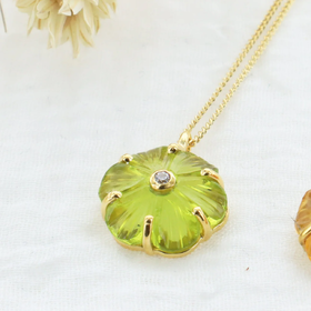 北京仓｜Leticia Ponti-Collier Iris-橄榄石色 水晶 花朵 项链［法国设计师］