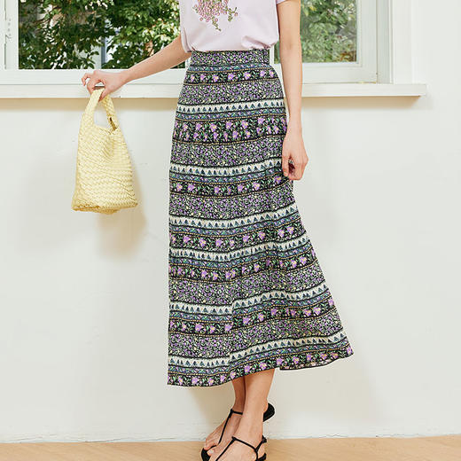 玳莎印花长款真丝半裙2024夏季新款高腰显瘦轻薄休闲度假风蛋糕裙  EB34307 商品图1