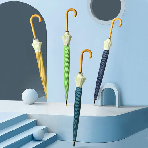 日韩系小清新直杆伞拼接长柄伞礼品广告伞晴雨两用弯柄雨伞 商品图0