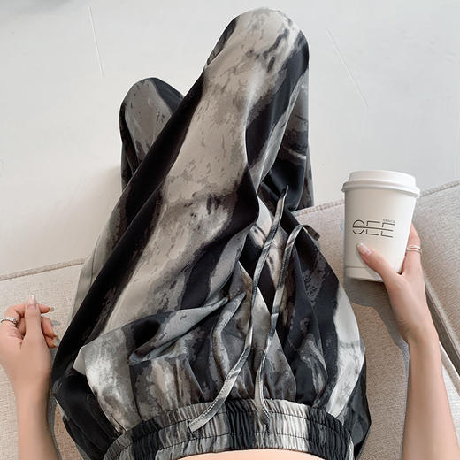 雀说松紧高腰水墨画宽松休闲裤女薄款垂感直筒防晒阔腿裤AL1648 商品图2