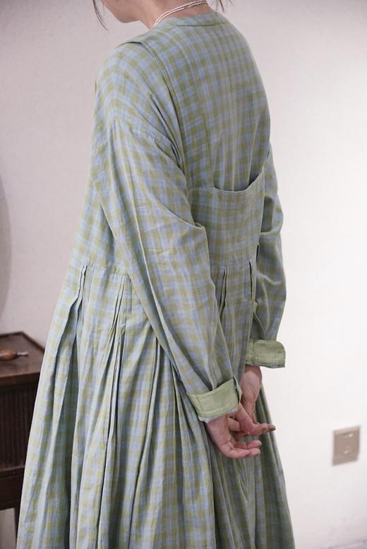 MAKU textiles｜棉质背带裙连衣裙(浅蓝/绿格纹) 商品图5