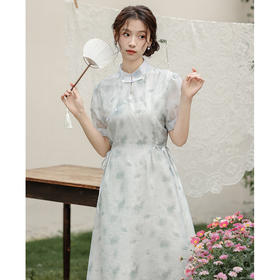 2024夏季新款文艺复古新中式国风印花连衣裙气质优雅长裙   SS-ZZ5139