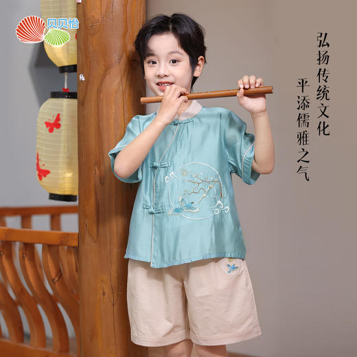 贝贝怡童装男童夏季套装中国风两件套2024新款短袖短裤古风夏装ZB2DT049 商品图4