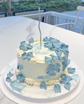 蓝色刀片翻糖花定制