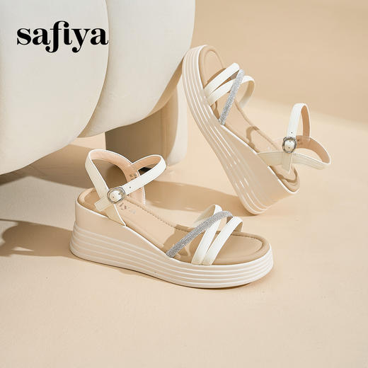 Safiya/索菲娅2025夏季露趾仙女风水钻一字带坡跟厚底凉鞋 SF42115412/SFD2115412 商品图1
