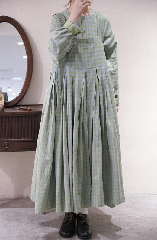 MAKU textiles｜棉质背带裙连衣裙(浅蓝/绿格纹) 商品图2