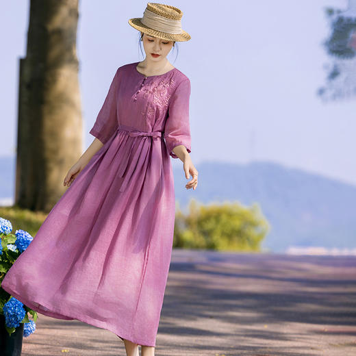 新中式棉麻苎麻连衣裙，立领国风复古改良旗袍TT96220 商品图2