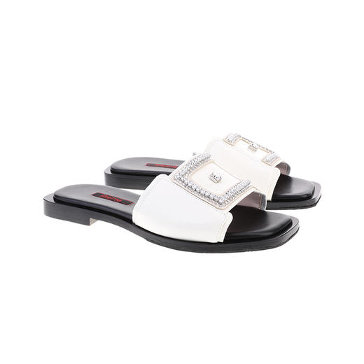 sheme新生系列手抓纹羊皮搭配E形水晶饰扣优雅时尚女士平底凉拖可定制 商品图14