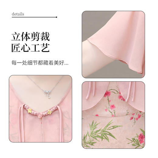 中长款假两件碎花时尚雪纺裙，荷叶袖修身气质国风连衣裙QYM- OMS-FQA426-L 商品图3