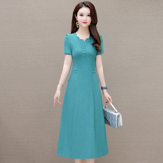 短袖中长款波浪花纹，连衣裙A字裙QYM-KED-H1838-Y 商品图0