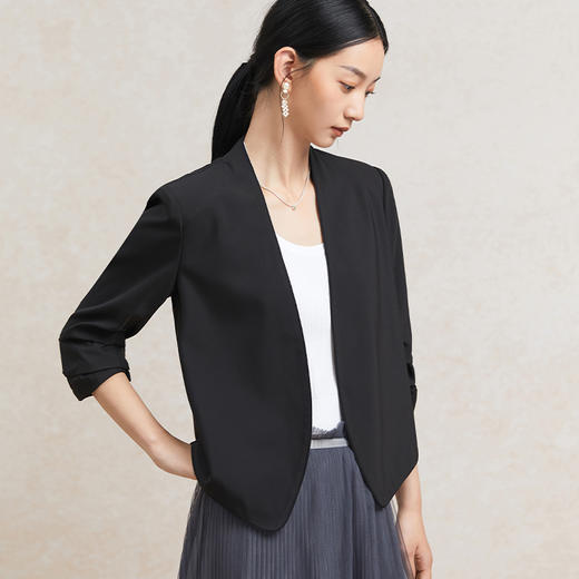 famecoco范可儿无领通勤西装女士夏季极简薄款西服外套FAC3AW005 商品图2