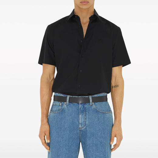 BURBERRY 巴宝莉 男士马术骑士徽标弹力棉质短袖衬衫 深蓝色 8079595 A1222 商品图1