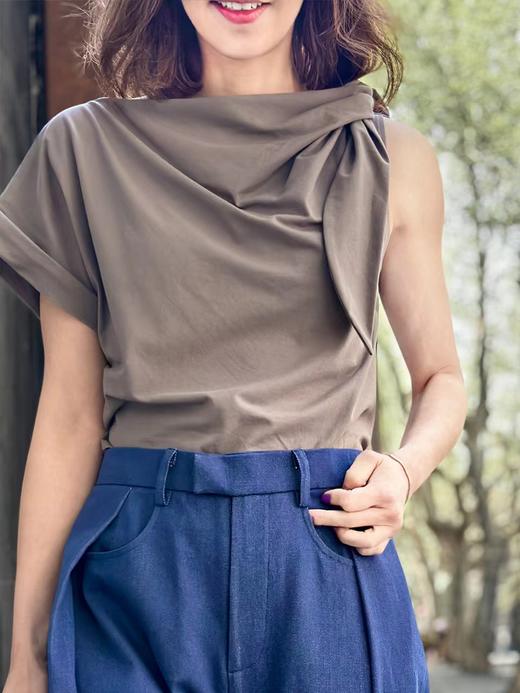 TYNVIE 不对称打结装饰T-shirt-灰色 商品图1