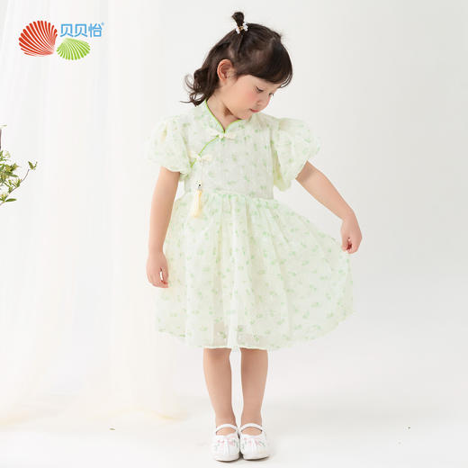 贝贝怡童装儿童女国风连衣裙2024夏新款女宝宝新中式甜美旗袍裙子ZB2DQ003 商品图5