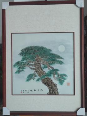 粉彩明月松风瓷板