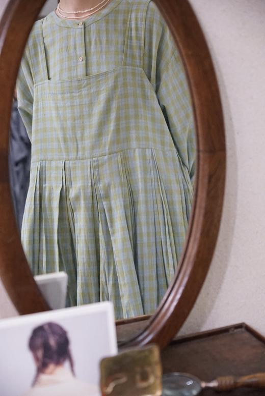 MAKU textiles｜棉质背带裙连衣裙(浅蓝/绿格纹) 商品图8