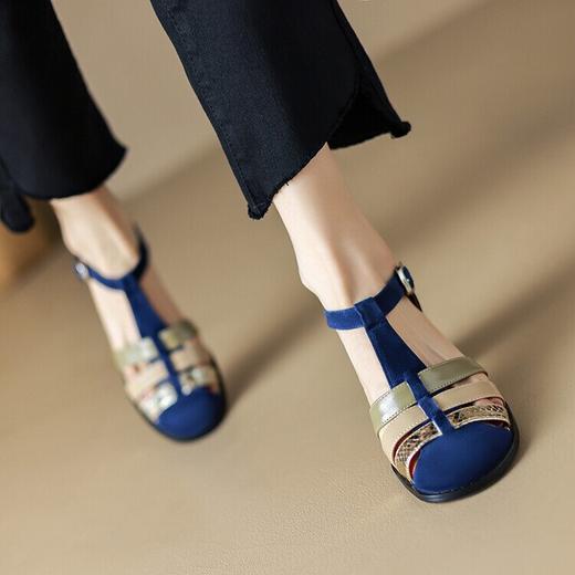 【预售5天】高跟时尚搭扣拼色女鞋2024夏新款粗跟包头羊皮气质罗马鞋SY&GY1186-1 商品图3