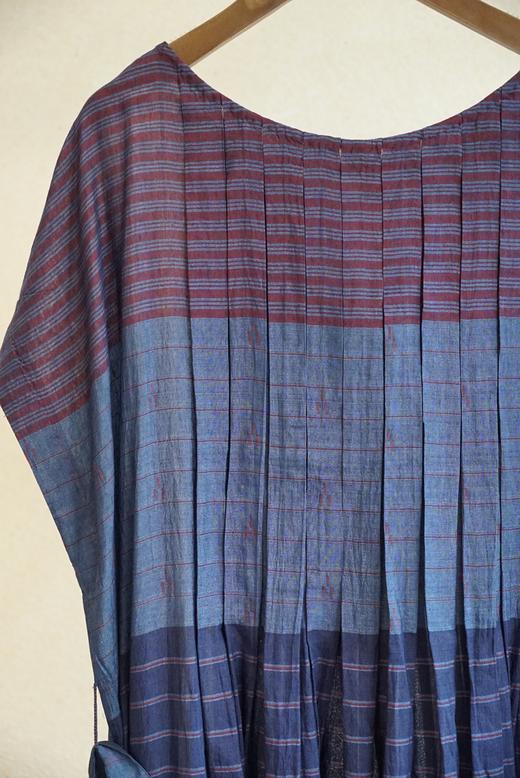 MAKU textiles｜丝棉箱褶条纹连衣裙(配腰带) 商品图12