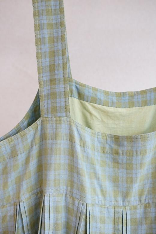 MAKU textiles｜棉质背带裙连衣裙(浅蓝/绿格纹) 商品图12