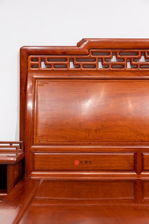 红桥红  家具严选  缅甸花梨（大果紫檀）【180 曲尺弯背素面 高低床 三件套】 商品图2