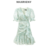 MAXRIENY蕾丝气质性感夏季复古春夏法式印花连衣裙设计师薄荷曼波(货号:MC87DR319) 商品缩略图4