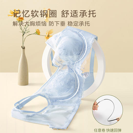 云感轻薄乳胶文胸 超薄蕾丝大码兔耳朵 大胸显小弹性柔软钢圈 透气乳胶棉抗菌防螨 商品图6