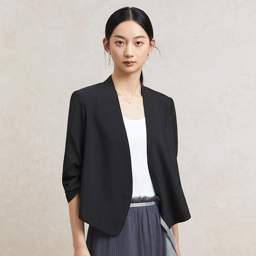 famecoco范可儿无领通勤西装女士夏季极简薄款西服外套FAC3AW005 商品图0