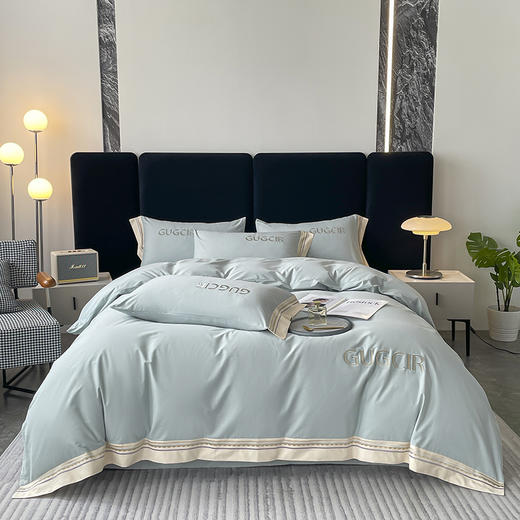 【紫韵家纺】紫韵 “轻奢时代”长绒棉床饰套件 ZY-TG1669 飘蓝 被套 200*230cm 商品图0