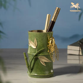 铜师傅《知足常乐笔筒》桌面客厅办公室家居书房实用送老师礼物